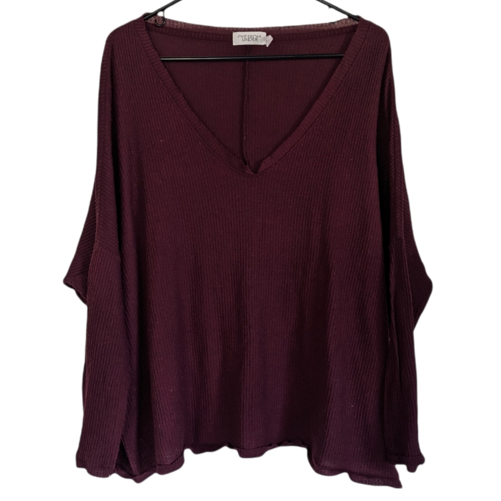 Out From Under burgundy v-neck dolman sleeve knit sweater top - size M